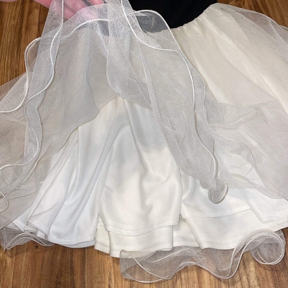 Stacy Sklar women dress 7 medium black white tulle rhinestones pearl prom formal - Picture 4 of 11